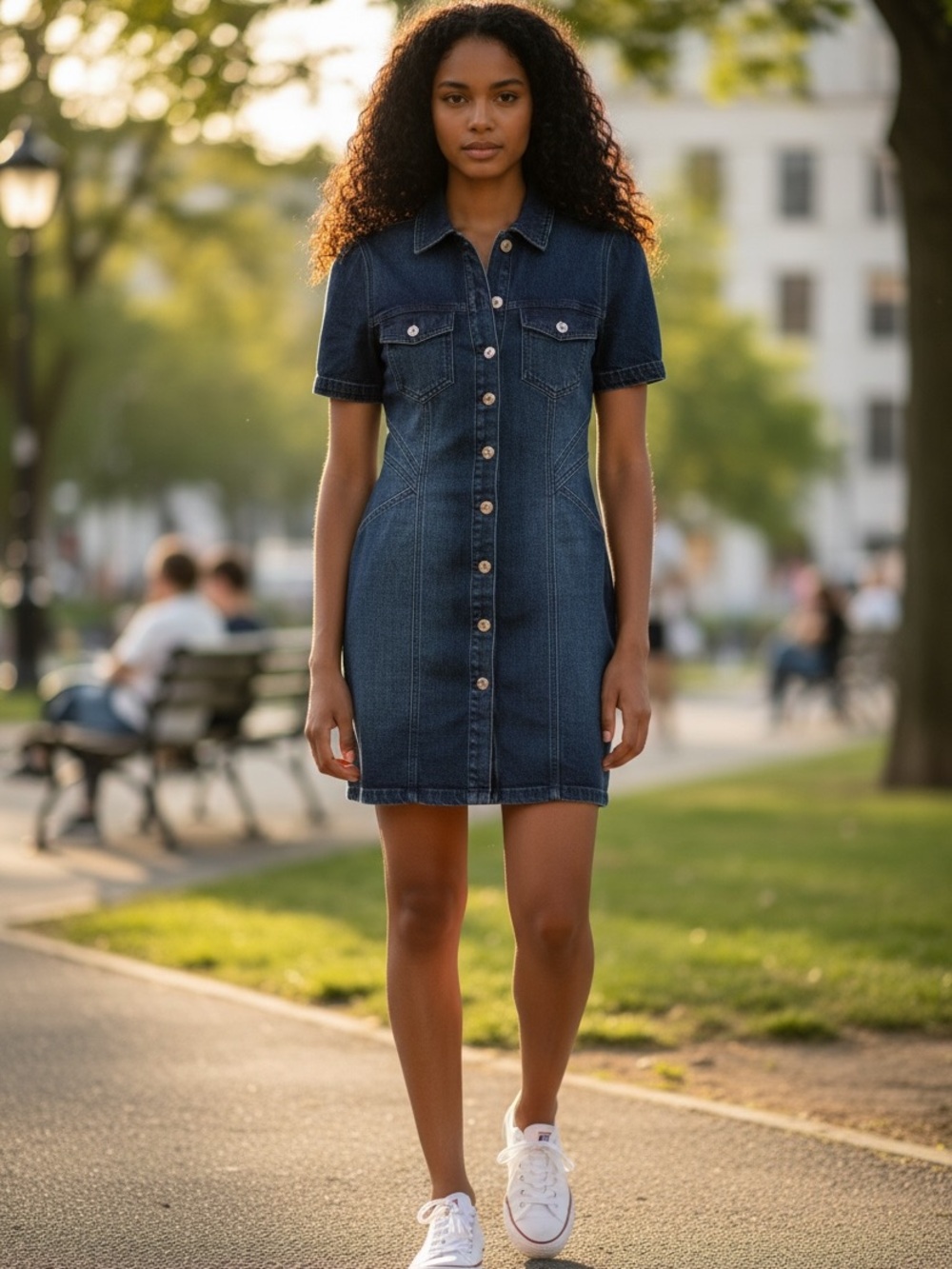 bebe Dark Blue Denim Shirt Mini Dress